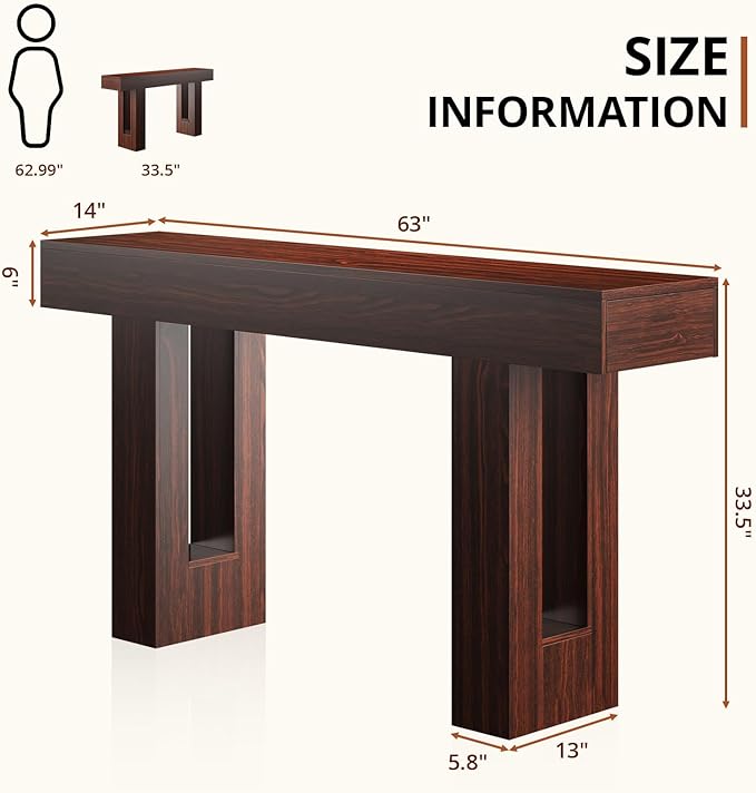 63 Inches Long Console Table for Entryway with Drawers, Wooden Sofa Table Behind Couch, Entry Table for Living Room, Foyer, Hallway, Walnut