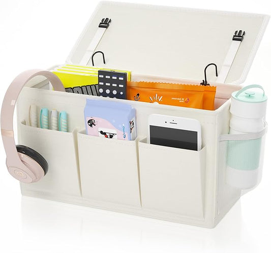 Edudif Dual-purpose Bedside Caddy Bedside Organizer, Bed Caddy with 6 Pockets, Versatile Bedside Storage Solution Magazine Remotes holder, ideal for Home, Dorm, Hospital, Crib Bed