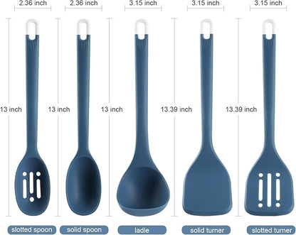 Silicone Kitchen Cooking Utensils Set: MOACC Heat Resistant 13inch Long Kitchen Gadgets, BPA Free Non Stick Rubber Cook Accessories For Food Prep, Frying, Serving, Basting (Dark Blue)