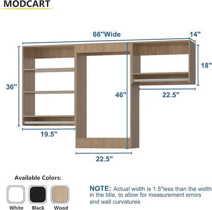 Modular Closet System, 66" Wide Closet Organizer System with Hanging Shelving , Wood Tower Closet Storage for Walk In Closets, Wall Mounted Wardrobe Organizer Kit System, Bedroom, Wood