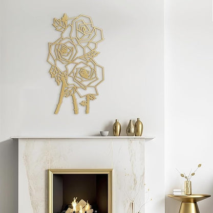 SIGNLEADER Metal Wall Art Decor Thorny Rose Modern Abstract Wall Sculpture Hangings Home Decoration for Living Room, Bedroom, Bathroom, Kitchen, Outdoor - 12" Gold