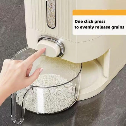 IEEK 25 Lbs Rice Dispenser, Large Cereal Dry Food Storage Containers with Measuring Cup and Lid,Moisture Proof Airtight Food Dispenser Bucket for Rice,Corn,Coffee Bean,Grain,Soybean and Oatmeal,White
