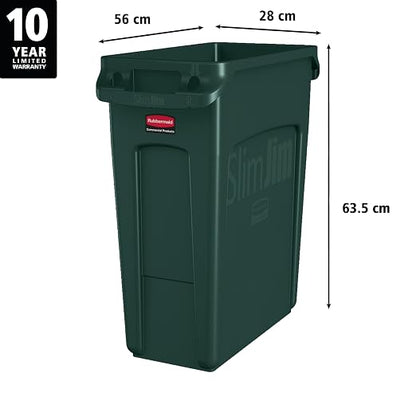 Rubbermaid Commercial Products Slim Jim Trash/Garbage Can with Venting Channels, 16-Gallon, Green, for Kitchen/Office/Workspace
