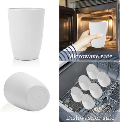 Wrova Wheat Straw Cups Set of 6 Good Alternative to Plastic Cups Reusable 12 oz Unbreakable Drinking Cup Reusable Dishwasher Safe Water Plastic Kitchen Glasses - White
