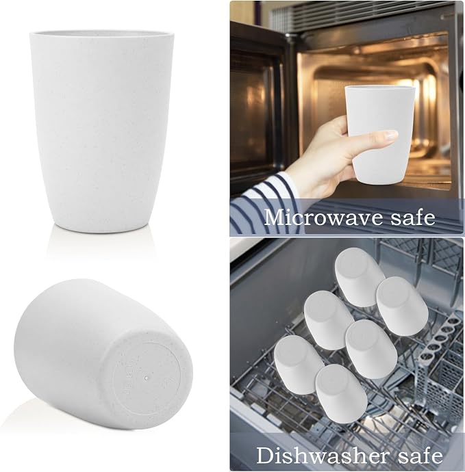 Wrova Wheat Straw Cups 6 Set of 6 Good Alternative to Plastic Reusable Cups 20 oz Unbreakable Drinking Cup Reusable Dishwasher Safe Water Plastic Glasses - White