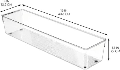 iDesign Plastic Drawer Organizer Bins - Storage for Kitchen, Bathroom, and Desk Drawers - Set of 3 - Clear
