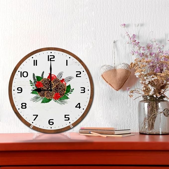Pinecone Wall Clock 10 Inch Silent Non Ticking Battery Operated Wooden Modern Office Simple Minimalist Clock Decorative for Kitchen Home Bathroom Living Room