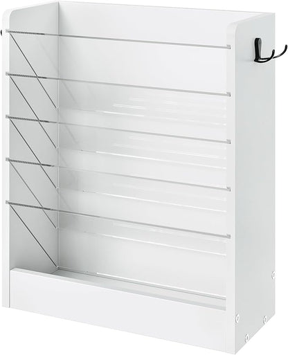 Wall File Holder, 6-Tier File Organizer, Office Supplies Storage Rack, Versatile Desktop Organizer, with Detachable Shelves, with Side Hooks, for Living Room, Study, Home Office, White MWJ02WB