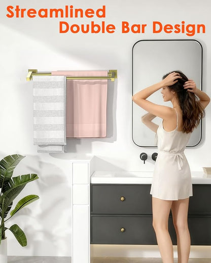 Alise Bath Double Towel Bars Towel Racks for Bathroom,Wall Mount Towel Holder Heavy Duty SUS304 Stainless Steel Towel Hanger Towel Rail,Gold,16 Inch