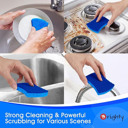 Orighty Non-Scratch Cellulose Scrub Sponges 24 Pack, Kitchen Sponges for Kitchen, Bathroom, and Household, Dual Side Sponge for Dishes, Non-Scratch Sponge Safe on Non-Stick Cookware, Car and More