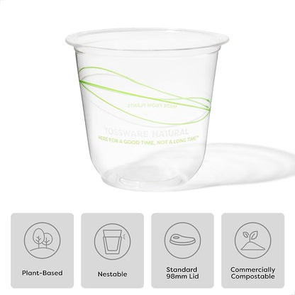 TOSSWARE NATURAL 12oz Arc Green Wave - Plant Based 98mm Clear Cold Cups - Plastic Alternative for Parties, Bachelorettes, Weddings - Recyclable - Set of 50