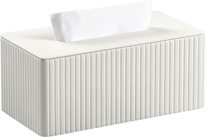 MEIBOOCH PU Leather Tissue Box Cover for 120(3-Ply)/ 160(2-Ply) Count Box of Tissues, Rectangle Tissue Box Holder for Bathroom Bedroom Living Room Office (Ivory Stripe)