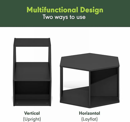Furinno Simple Design Coffee Table, Hexagon Modern Center Table with Open Shelf, Vertical or Horizontal Side Table, for Living Room, Bedroom, Home Office, Americano