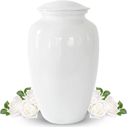 Modern Memorials Cremation Urn for Ashes - Large Urn for Man & Women - 200 Cubic Inches - Includes Velvet Storage Bag - White