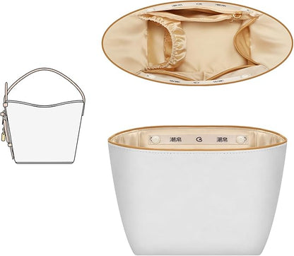GIVLEFLY Purse Organizer Insert Fit for All In BB Tote Organizer Insert with Cup Holder, Light Weight Small Purse Liner with Built-In Zipper Pocket (Beige Lining,Small)
