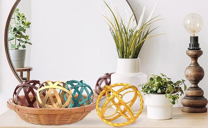 Everydecor Decorative Sphere for Home Decor - Trendy Gold, Hand Painted, Modern Decorative Balls for Living Room, Bedroom, Kitchen, Bathroom, Office - Table Decorative Orbs for Centerpiece