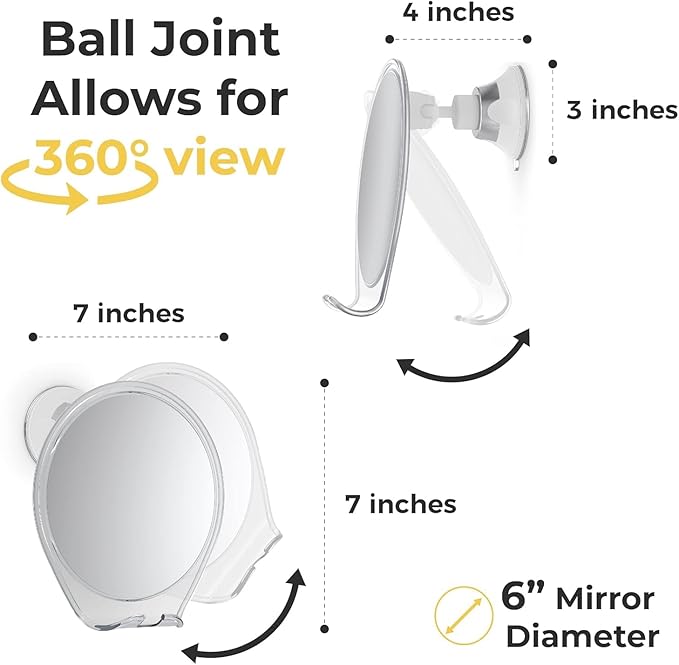 HONEYBULL Fogless Shower Mirror with Suction Mount & Swivel – Anti-Fog Acrylic Bathroom Mirror for Shaving – Built-in Razor Holder, Easy Install, Home Shower Accessory (Chrome)
