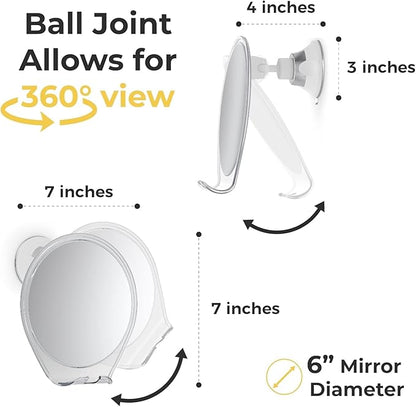 HONEYBULL Fogless Shower Mirror with Suction Mount & Swivel – Anti-Fog Acrylic Bathroom Mirror for Shaving – Built-in Razor Holder, Easy Install, Home Shower Accessory (Chrome)