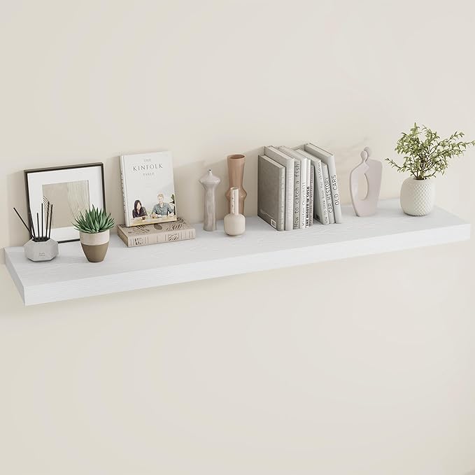 Dreamland 55 Inches Floating Shelves for Wall, 9.8" Deep Long Floating Shelves Set of 1, Large Display & Storage Shelf, Wall Shelf for Bathroom Bedroom Living Room Kitchen Office, White