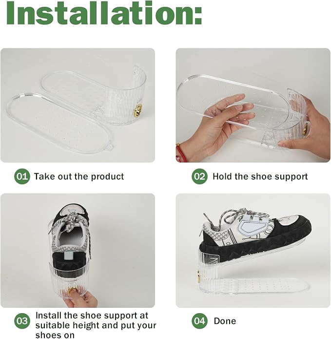 Adjustable Slot Organizer for Pairs of Shoes, Space Saver, Double Deck Riser Rack, Closet Organizer (Clear, 20 Pack)