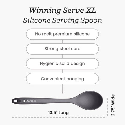 Starpack 'Winning Serve' XL Premium Silicone Serving Spoon (13.5") - Large Silicone Spoon for Cooking High Heat Resistant to 600°F - LFGB Grade Nonstick Mixing Spoons - Large Rubber Serving Spoons
