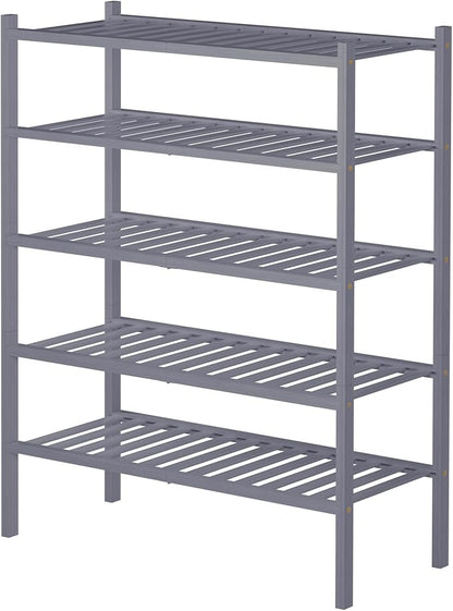 5 Tier Bamboo Shoe Rack for Closet Free Standing Wood Shoe Shelf for Entryway Small Space Stackable 27"x11"x33" (Grey)