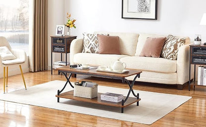VECELO Coffee Table for Living Room with Round Corners Modern Farmhouse Center Table with Storage Shelf for Home Office 39 Inch, Easy Assembly, Retro Brown