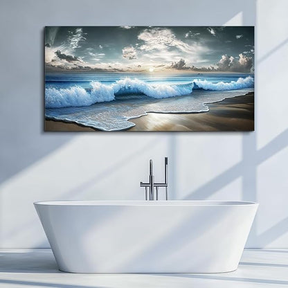MHARTK66 Blue Ocean Canvas Wall Art Large Paintings For Living Room Landscape Nature Artwork For Walls Wall Decor For Bedroom Beach Pictures Office Waves Poster Modern Home Decorations 30x60