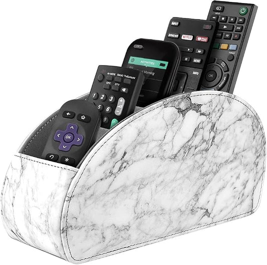 SITHON Remote Control Holder with 5 Compartments - PU Leather Remote Caddy Desktop Organizer Store TV, DVD, Blu-Ray, Media Player, Heater Controllers, Marble
