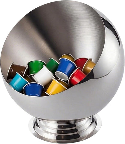 Large Capacity Coffee Pod Holder – Stainless Steel Pod Organizer and Holder | Stylish Coffee Bar Accessories & Countertop Storage (Silver with Base, L)