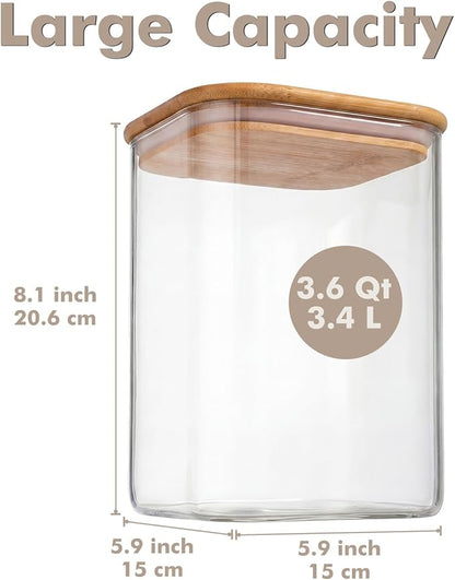 2-Pack 3.4Qt Large Glass Flour Sugar Storage Containers with Lids | Wide Mouth Design, With Measuring Cups, Minimalist Kitchen Organizer,Scandinavian Style Storage,Nordic Style Storage