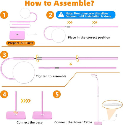 Floor Lamp, Adjustable Height Floor Lamps for Living Room Bedroom, 120 LED Super Bright Standing Lamp Remote Control Dimmable Gooseneck Tall Stand Reading Lamp for Office Craft, Pink