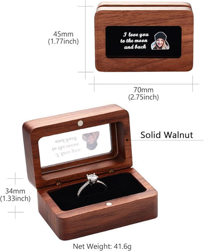 Custom4U Personalized Photo Ring Box Vintage Wooden Ring Box for Wedding Ceremony Custom Name and Date Rectangle Storage Jewelry Box for Her Him