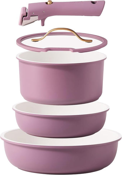 CAROTE 5pcs Pots and Pans Set, Nonstick Cookware Set Detachable Handle,kitchen essentials,RV kitchen pot and pan,Induction Cookware,Oven Safe,PFOA PFOS FREE,Purple