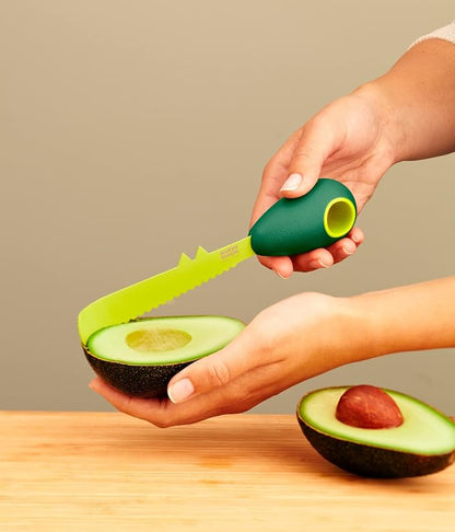 Kuhn Rikon 3-in-1 Avocado Knife with Non-Stick Coating, 7.25 inch/18.42 cm, Green