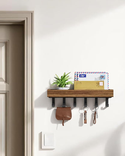 Key Holder Wall Mount Adhesive Magnetic - Hanging Key Hooks with Mail Organizer Tray for Wallet House Accessories - Keys Hanger Rack with Shelf for Camper Entryway Door Home Living Room Decor Rustic