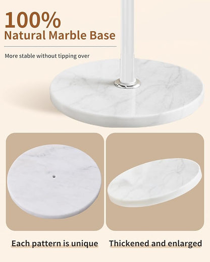 Metal Coat Rack with Natural Marble Base,360°Rotary Coat Rack Stand with 14 Hooks,Modern Freestanging Coat Racks for Entryway,Office,White Coat Jacket Hanger Tree Stand for Coats, Scarves