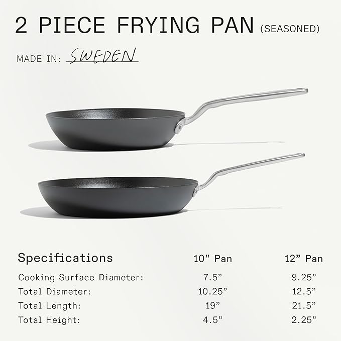 Made In Cookware | 2 Piece (Includes 10",12") Seasoned Carbon Steel Frying Pan | (Like Cast Iron, but Better) | Professional Cookware | Crafted in Sweden | Induction Compatible