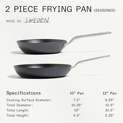 Made In Cookware | 2 Piece (Includes 10",12") Seasoned Carbon Steel Frying Pan | (Like Cast Iron, but Better) | Professional Cookware | Crafted in Sweden | Induction Compatible