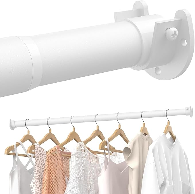 Supforce 2 PACK Closet Rods for Hanging Clothes, 17 to 54 Inches Stepless Adjustable Metal Closet Rod, 1.3 Inches Heavy Duty Clothes Hanging Rod for Closet Wardrobes Laundry RV, White