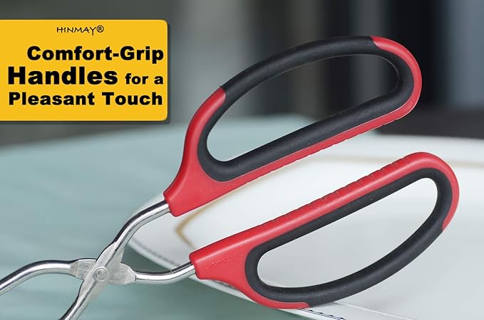 HINMAY Stainless Steel Scissor Tongs with Comfort-Grip Handle 10-Inch