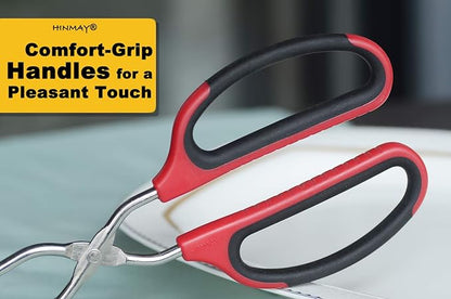HINMAY Stainless Steel Scissor Tongs with Comfort-Grip Handle 10-Inch