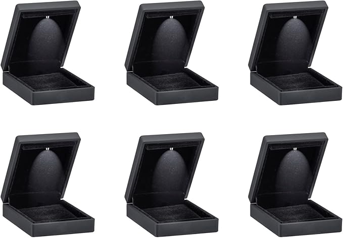 Allure - Luxury Pendant Box With LED Light, Square Shaped Elegant Diamond Pendant Case, For Unique Proposal, Engagement Or Wedding, Small, Black Velvet Interior Jewelry Display Gift Box. 6 Boxes.