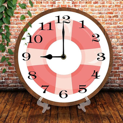 Pink Swimming Circle Wall Clock 10 Inch Wooden Battery Operated Autumn Forest Maple Leaves Wall Clocks Decorative Indoor,Decorative for Kitchen Bathroom Bedroom