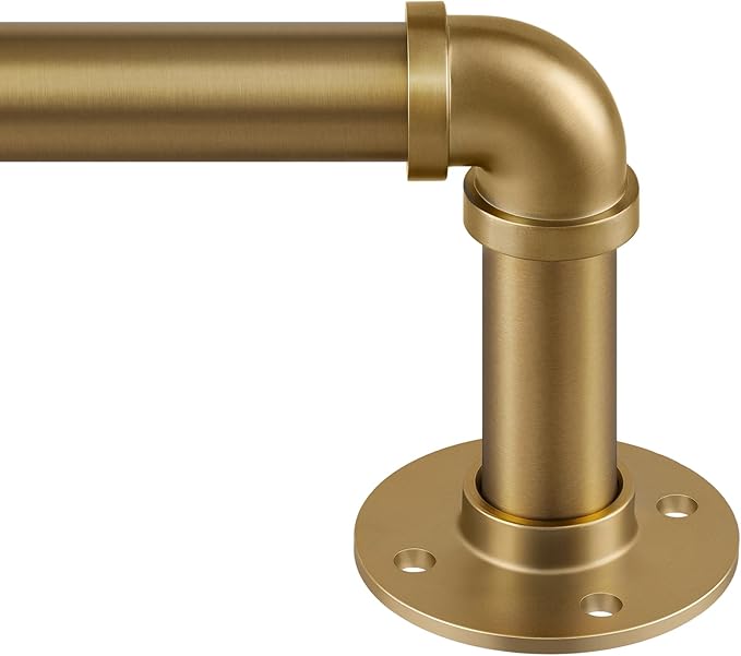 Zeerobee Curtain Rods for Windows 32 to 48, 1 Inch Industrial Wrap Around Warm Gold Curtain Rod, Indoor/Outdoor Room Divider Adjustable Drapery Pole, 32"-48"