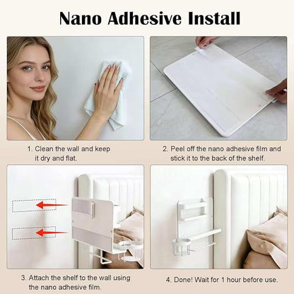 Floating Bedside Wall Organizer & Dorm Decor | Wall Mount Essential Wall Nightstand Bed Shelf for Remote Control Holder, Cool Teen Girls Trendy Stuff, Room Organization