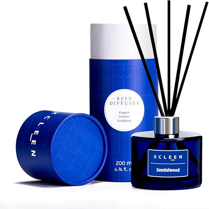 Reed Diffuser Set, 6.7 fl oz Sandalwood Scented Oil Diffuser with Sticks, Reed Diffusers for Home Bathroom Shelf Decor