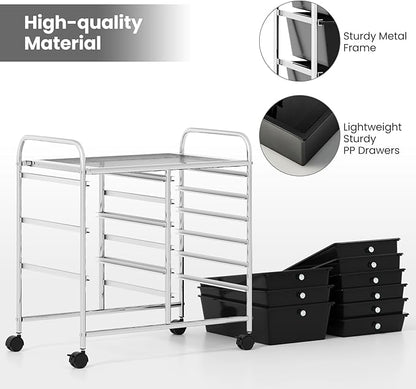 Giantex 9 Drawers Rolling Cart, Classroom Organizers, Storage Cart with Wheels, for Teacher Office Home School Supplies Tool Craft Art Paper, Black