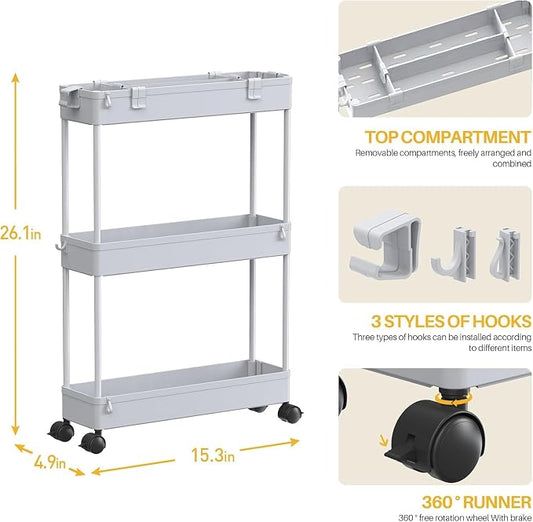 SPACELEAD 2-piece Set Slim Storage Cart 3 Tier,Bathroom Organizer Rolling Utility,Mobile Shelving Unit Slide Out for Office, Kitchen, Laundry Room & Narrow Places
