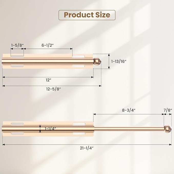 Supforce Valet Rod for Closet Pull Out, Retractable Slide Out Valet Rod Closet Organization, 12" Aluminum Valet Clothing Hanger Rods Perfect for Suits, Freshly Pressed Clothes, Gold